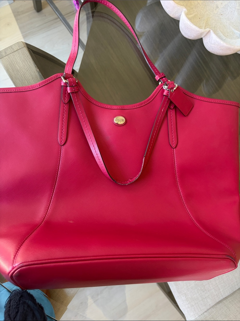 Coach Red Saffiano Leather Tote